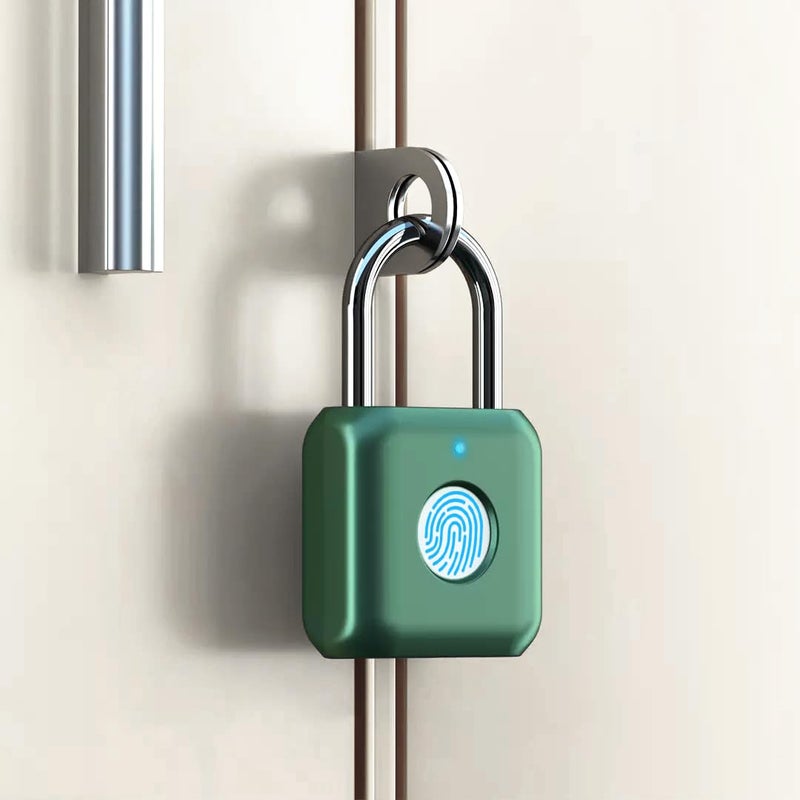 Elinksmart Fingerprint Padlock eLinkSmart Green Metal Padlock Keyless Biometric for Gym Locker Shed Locker Storage Units Luggages Suitcases - Image 1